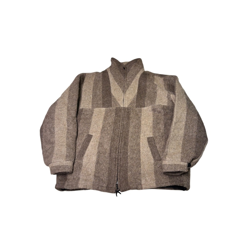 Alpaca 100% Pura Peru Striped Wool Full Zip Jacket Brown Tan Mens XL